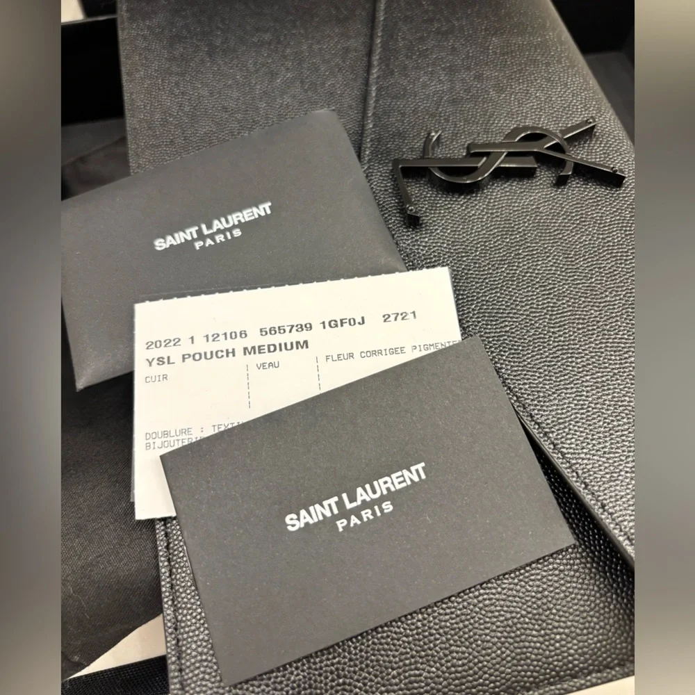 Saint Laurent Black Leather Envelope Clutch - Picture 8 of 8